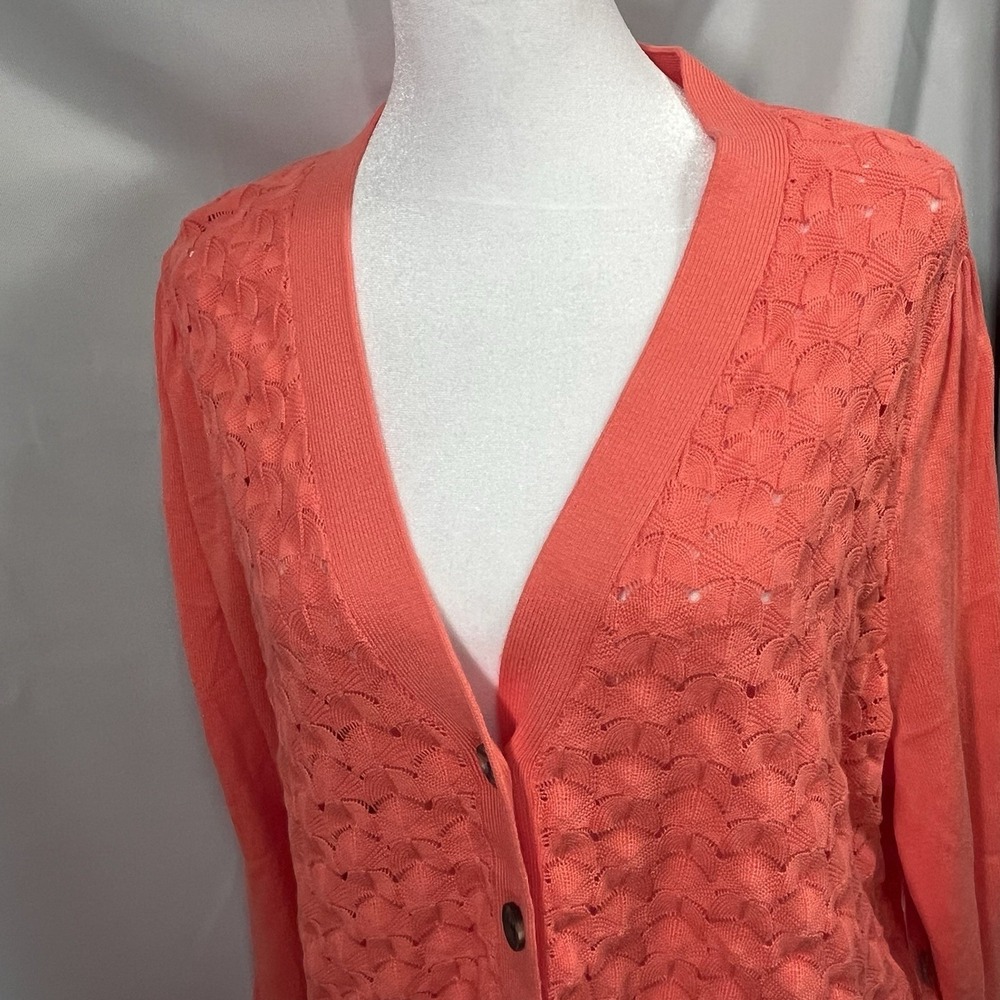 Jason Wu Coral Button Cardigan Sweater Size 1X New Patterned Front Career Bright
